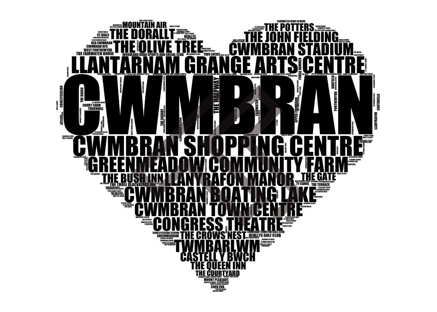 Cwmbran - Premium Typographic Word Cloud Prints, Posters & Gifts