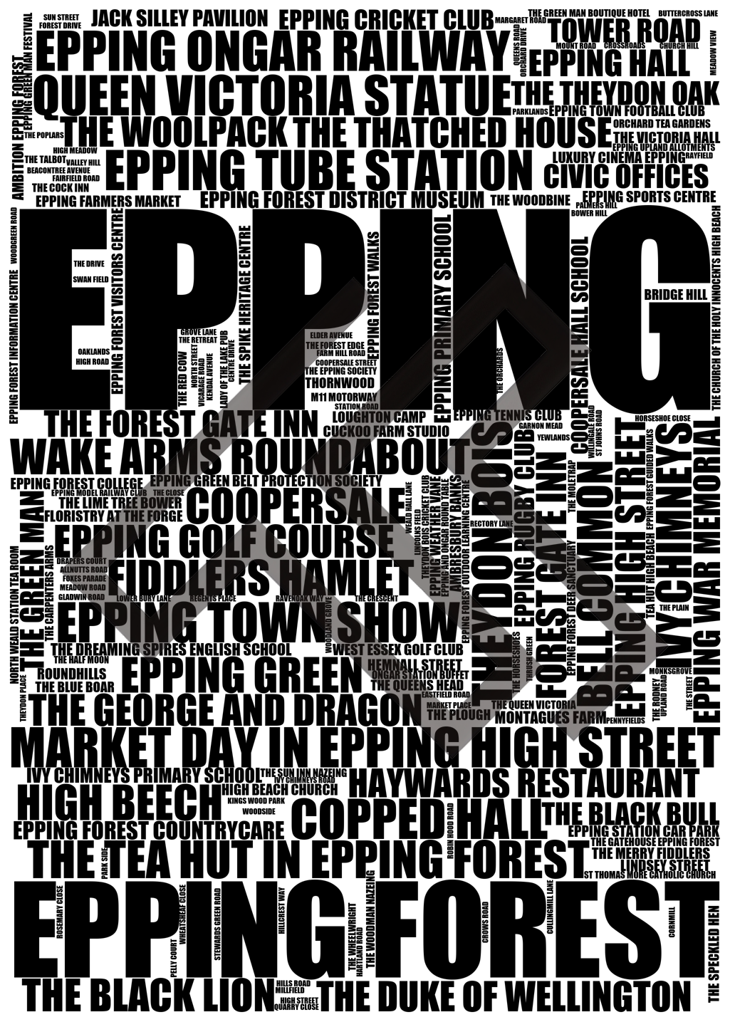 Epping - Premium Typographic Word Cloud Prints, Posters & Gifts