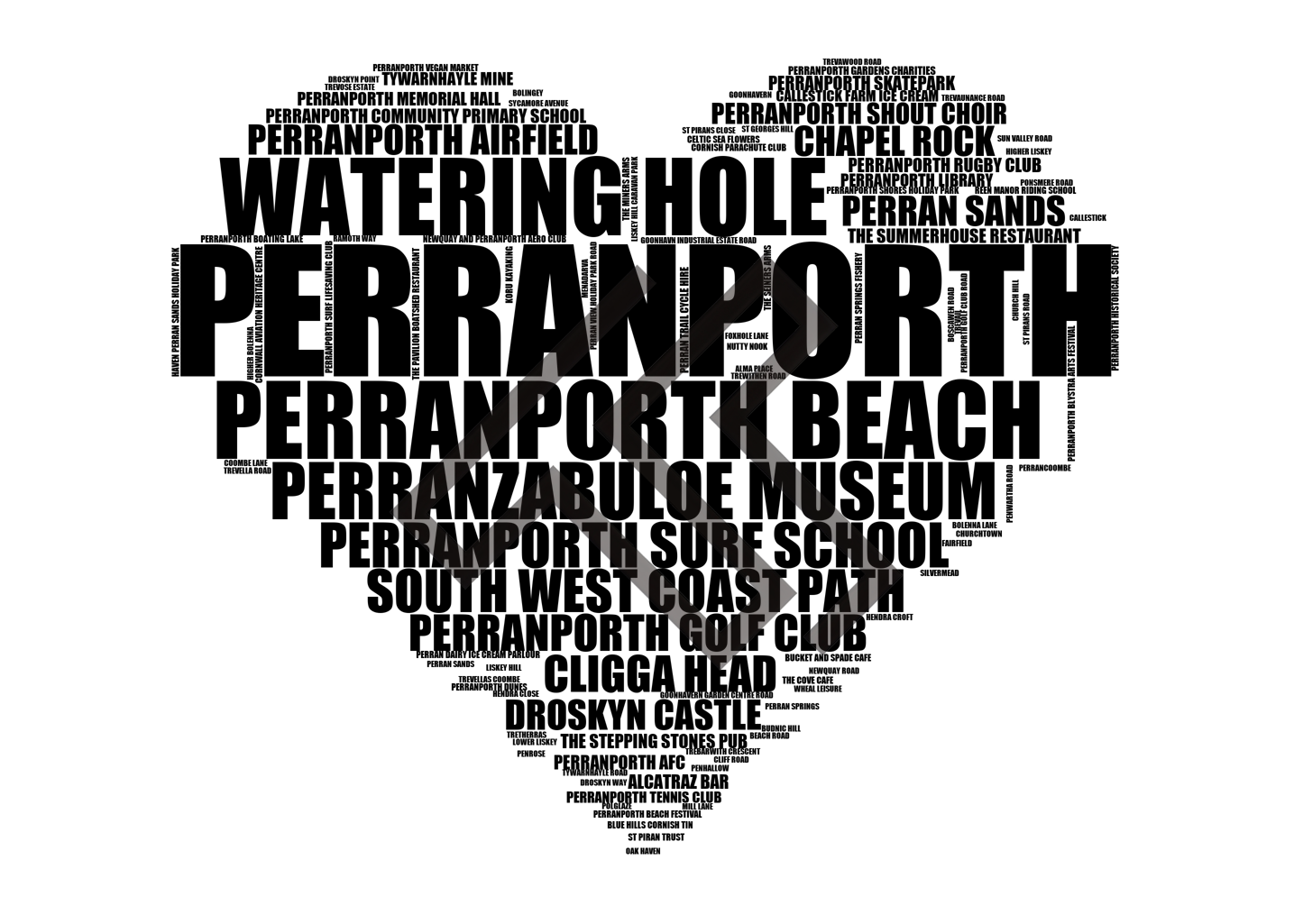Perranporth - Premium Typographic Word Cloud Prints, Posters & Gifts