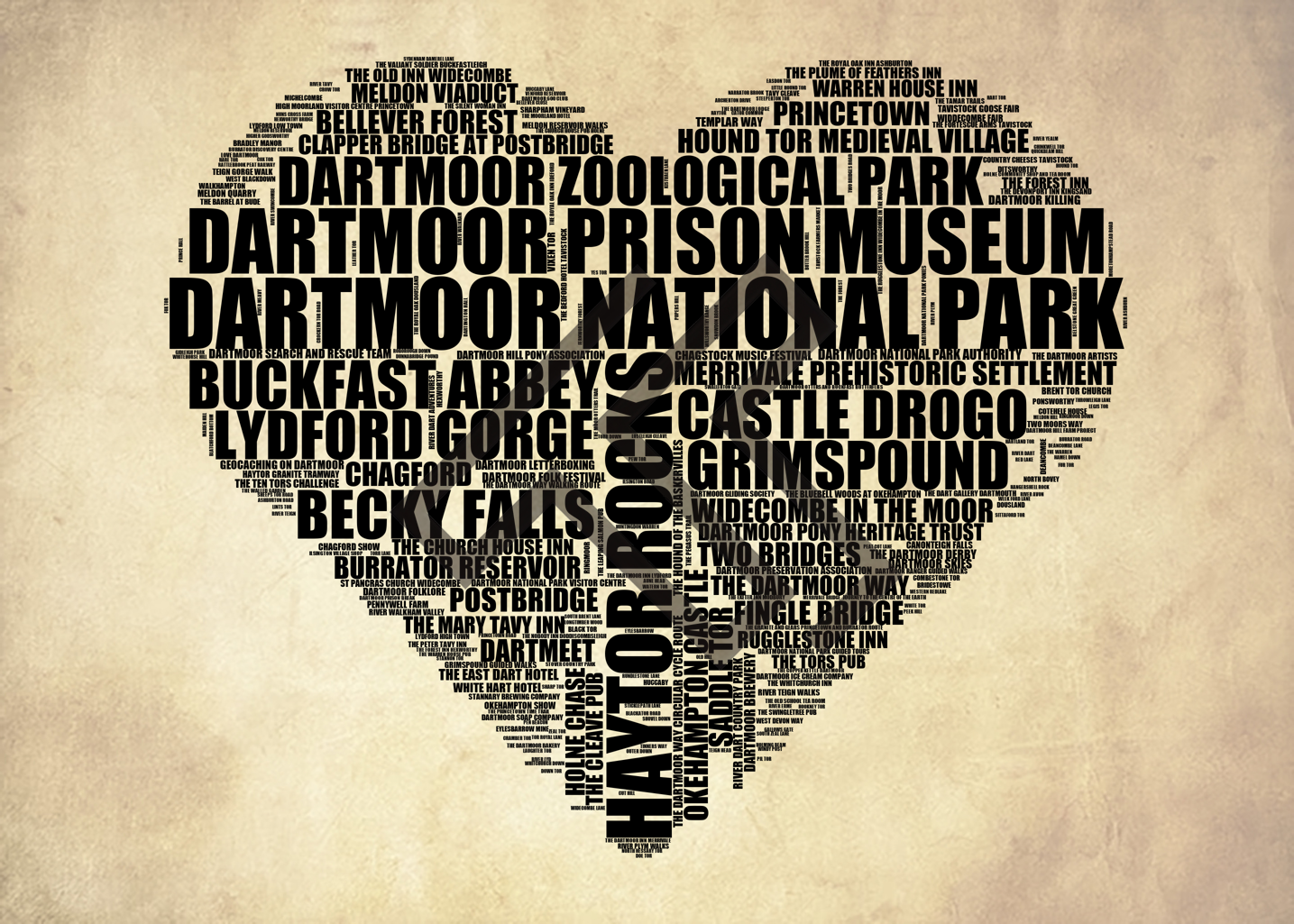 Dartmoor National Park - Premium Typographic Word Cloud Prints, Posters & Gifts