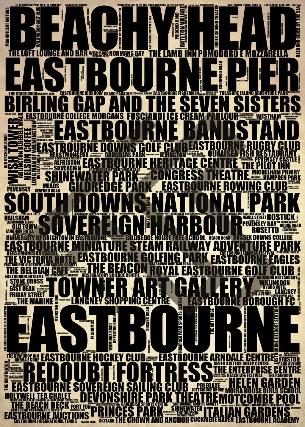 Eastbourne - Premium Typographic Word Cloud Prints, Posters & Gifts