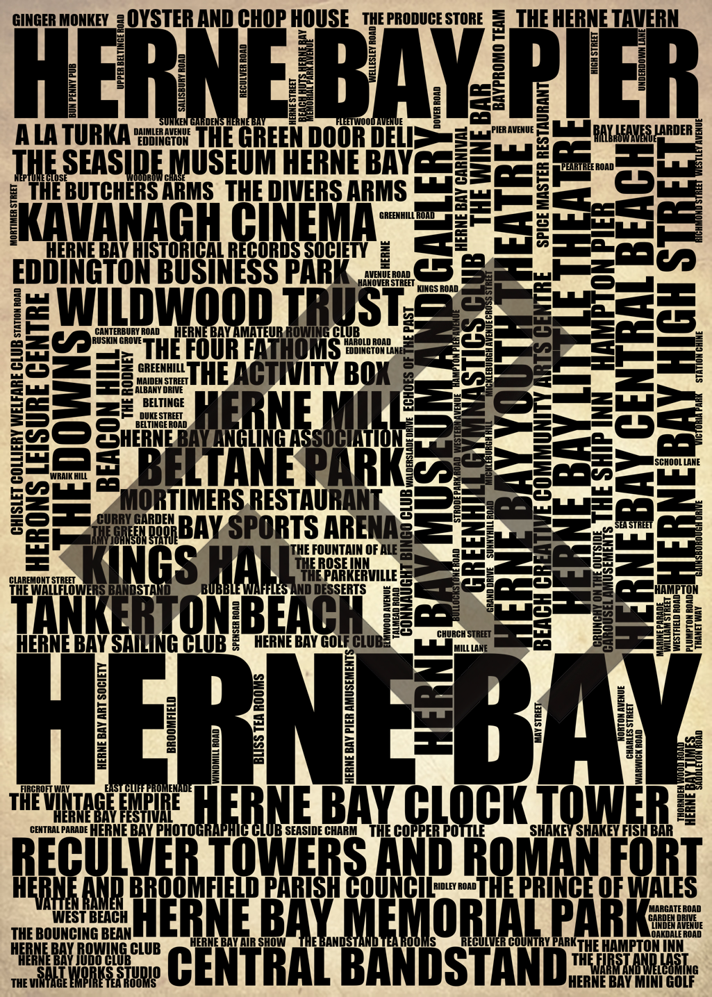 Herne Bay - Premium Typographic Word Cloud Prints, Posters & Gifts