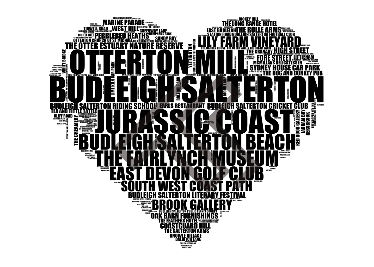 Budleigh Salterton - Premium Typographic Word Cloud Prints, Posters & Gifts