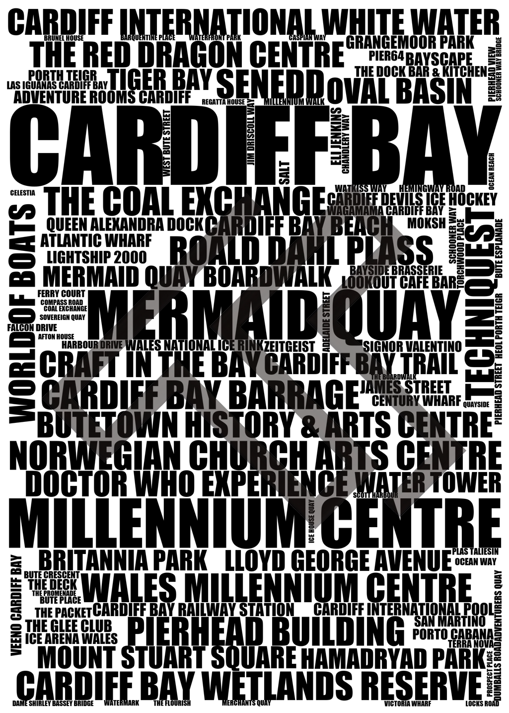 Cardiff Bay - Premium Typographic Word Cloud Prints, Posters & Gifts