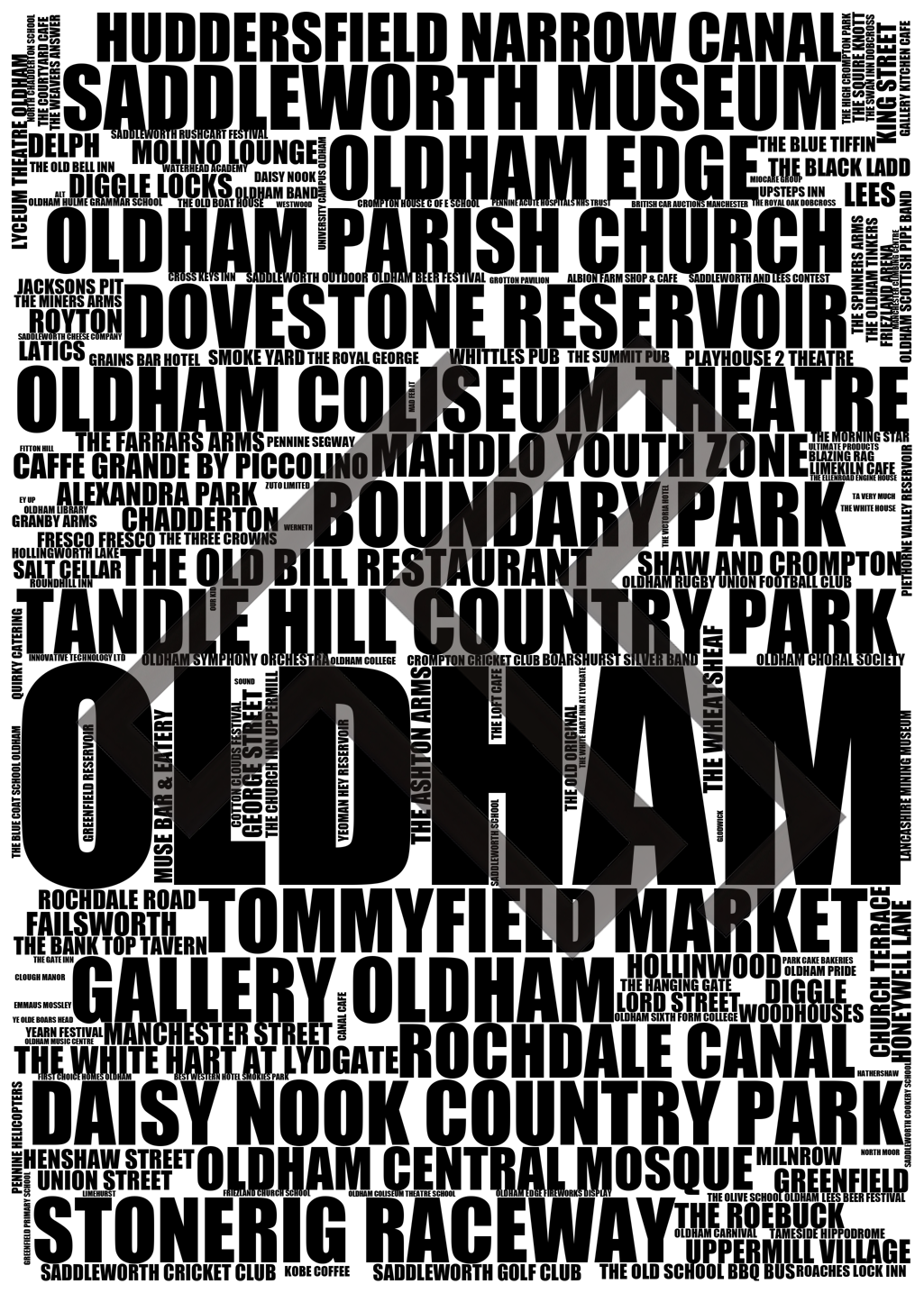 Oldham - Premium Typographic Word Cloud Prints, Posters & Gifts