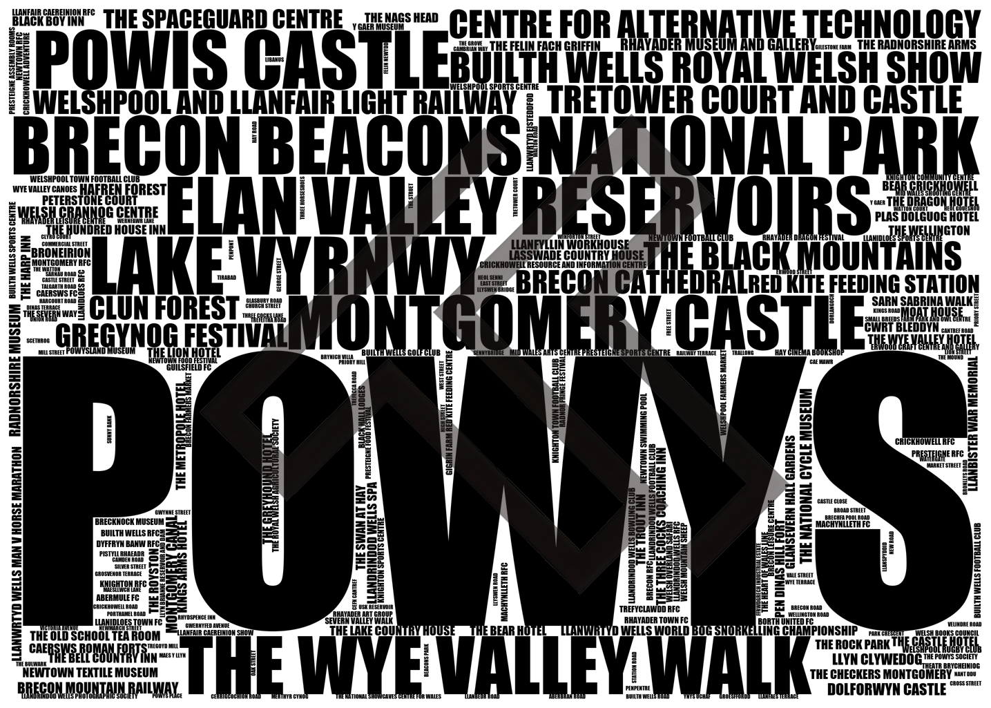 Powys - Premium Typographic Word Cloud Prints, Posters & Gifts