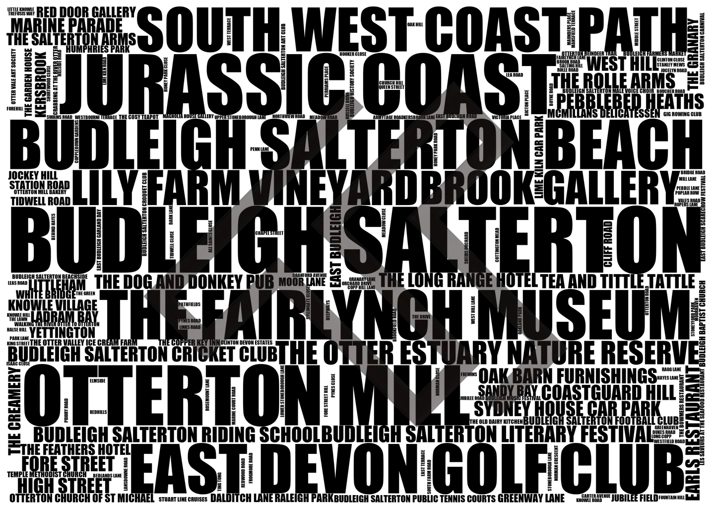 Budleigh Salterton - Premium Typographic Word Cloud Prints, Posters & Gifts