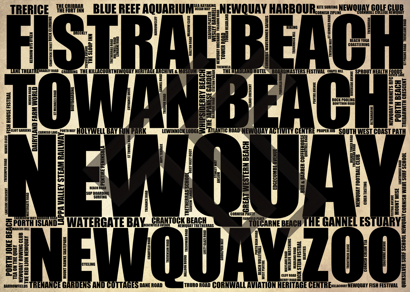 Newquay - Premium Typographic Word Cloud Prints, Posters & Gifts