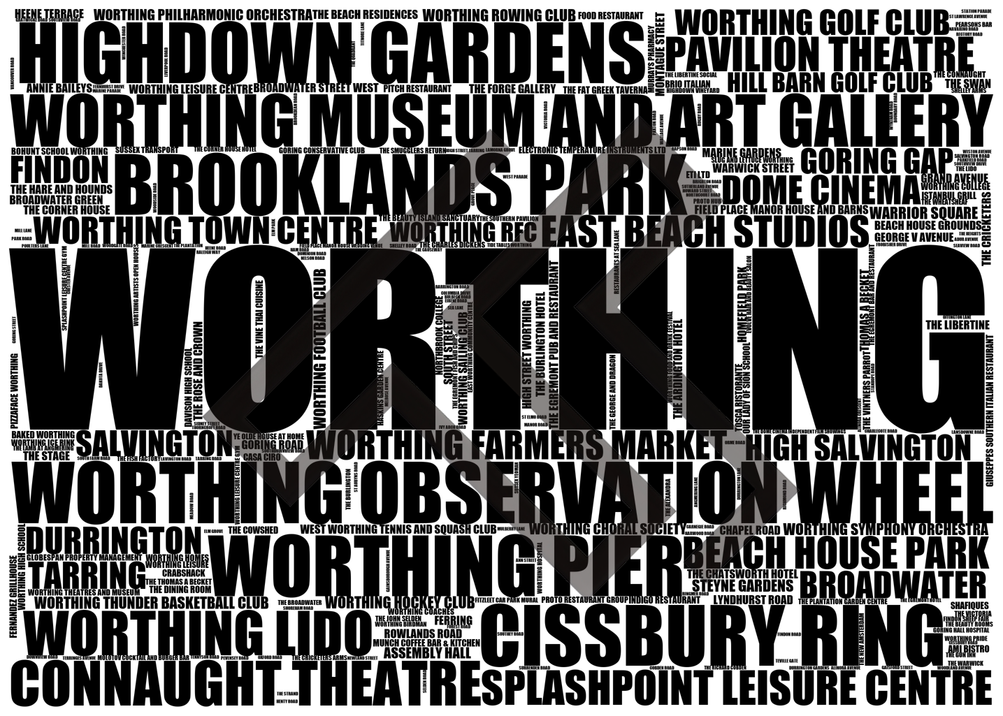 Worthing - Premium Typographic Word Cloud Prints, Posters & Gifts