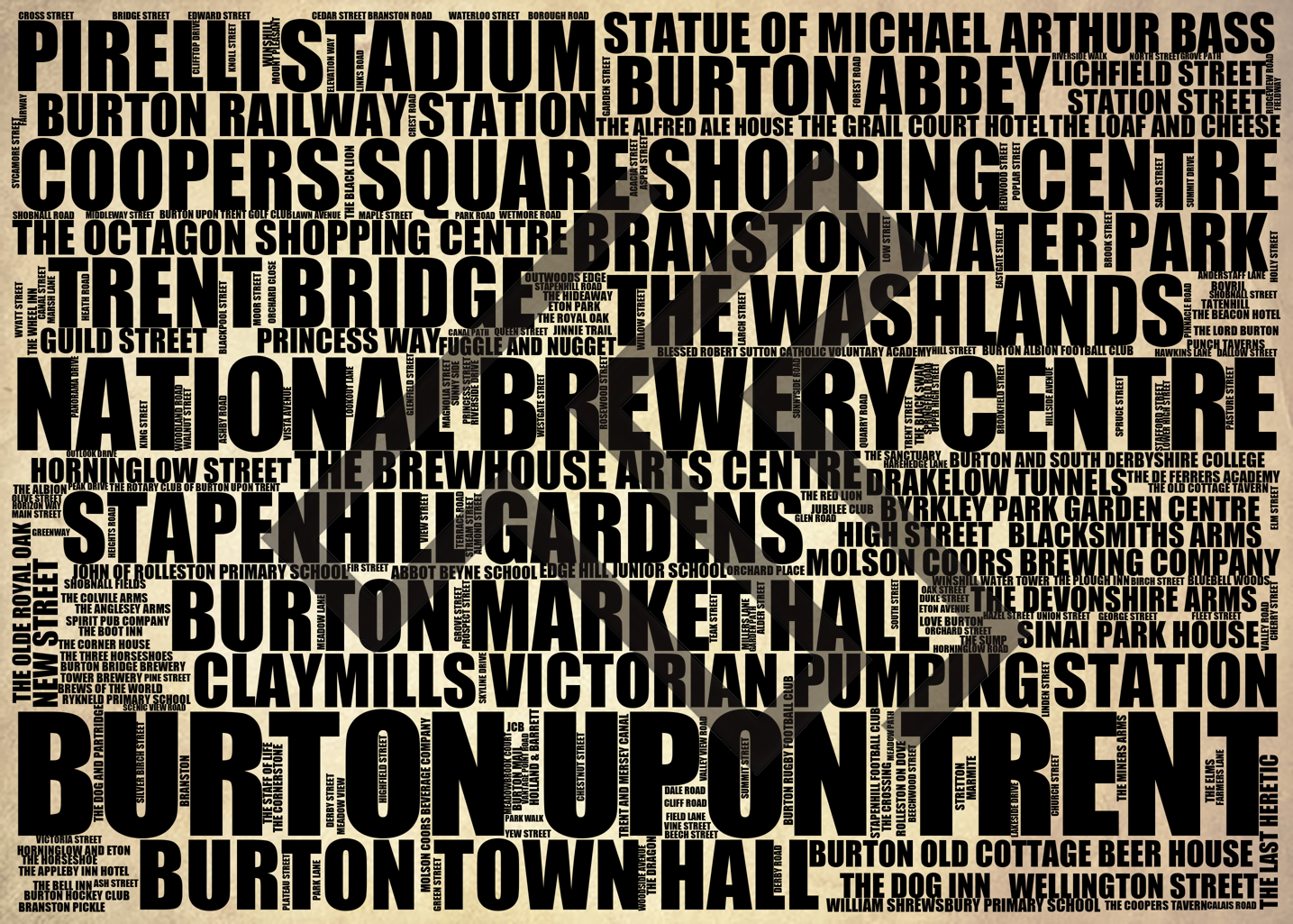Burton upon Trent - Premium Typographic Word Cloud Prints, Posters & Gifts