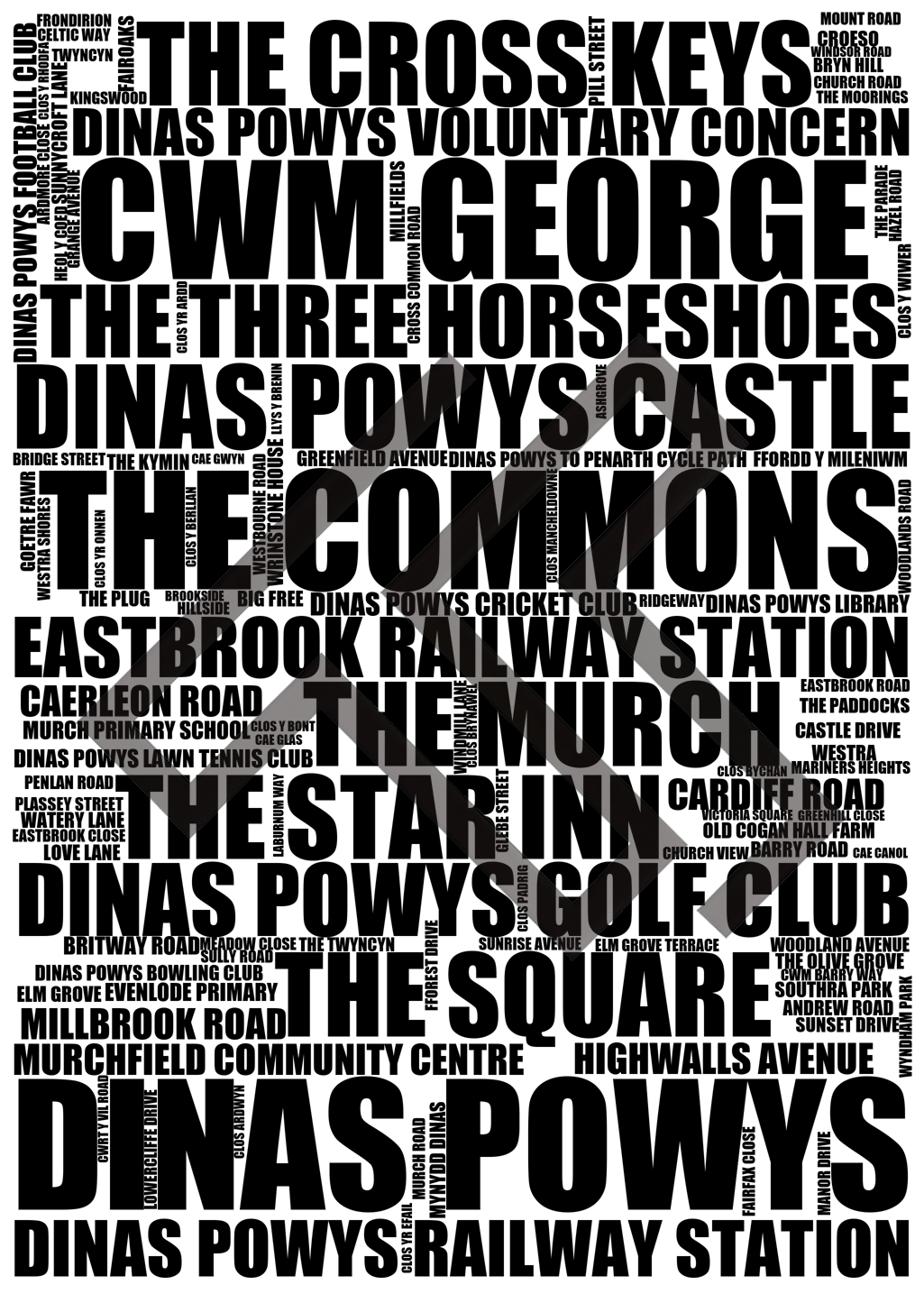 Dinas Powys - Premium Typographic Word Cloud Prints, Posters & Gifts