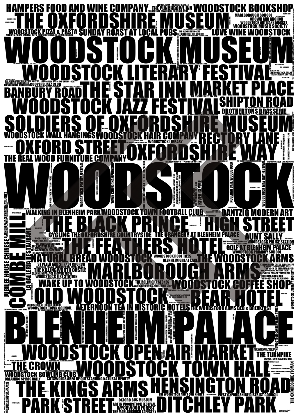 Woodstock - Premium Typographic Word Cloud Prints, Posters & Gifts