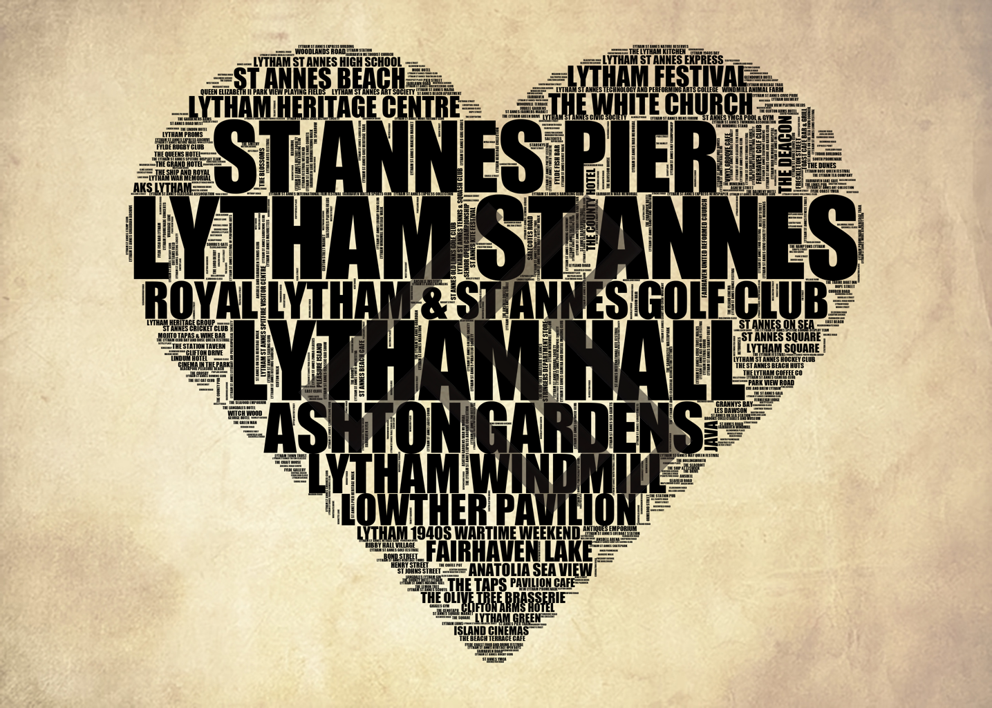 Lytham St Annes - Premium Typographic Word Cloud Prints, Posters & Gifts