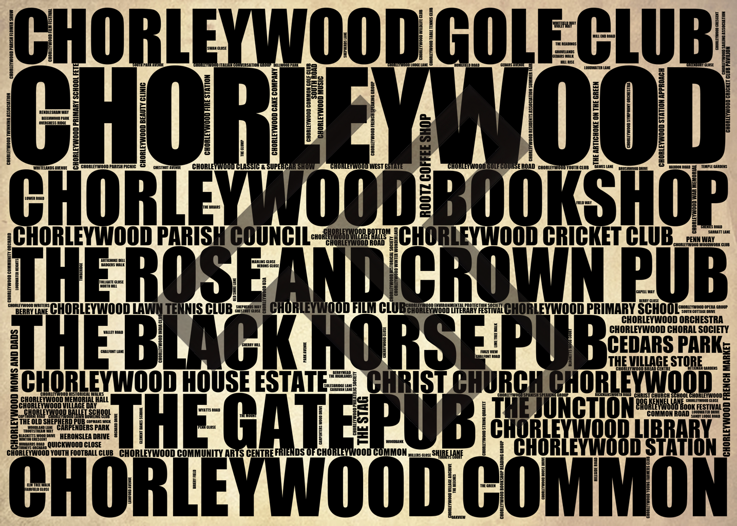 Chorleywood - Premium Typographic Word Cloud Prints, Posters & Gifts