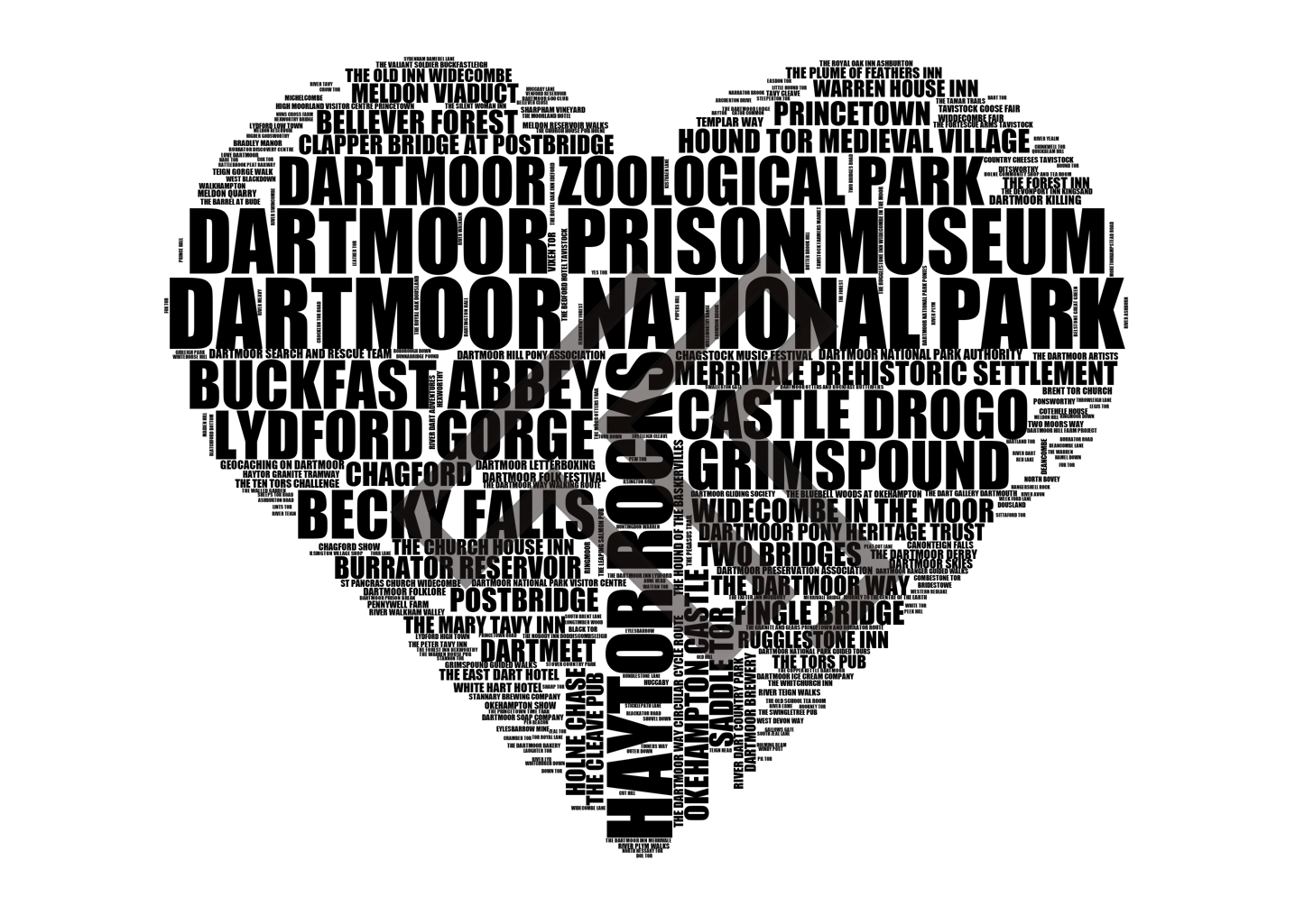 Dartmoor National Park - Premium Typographic Word Cloud Prints, Posters & Gifts