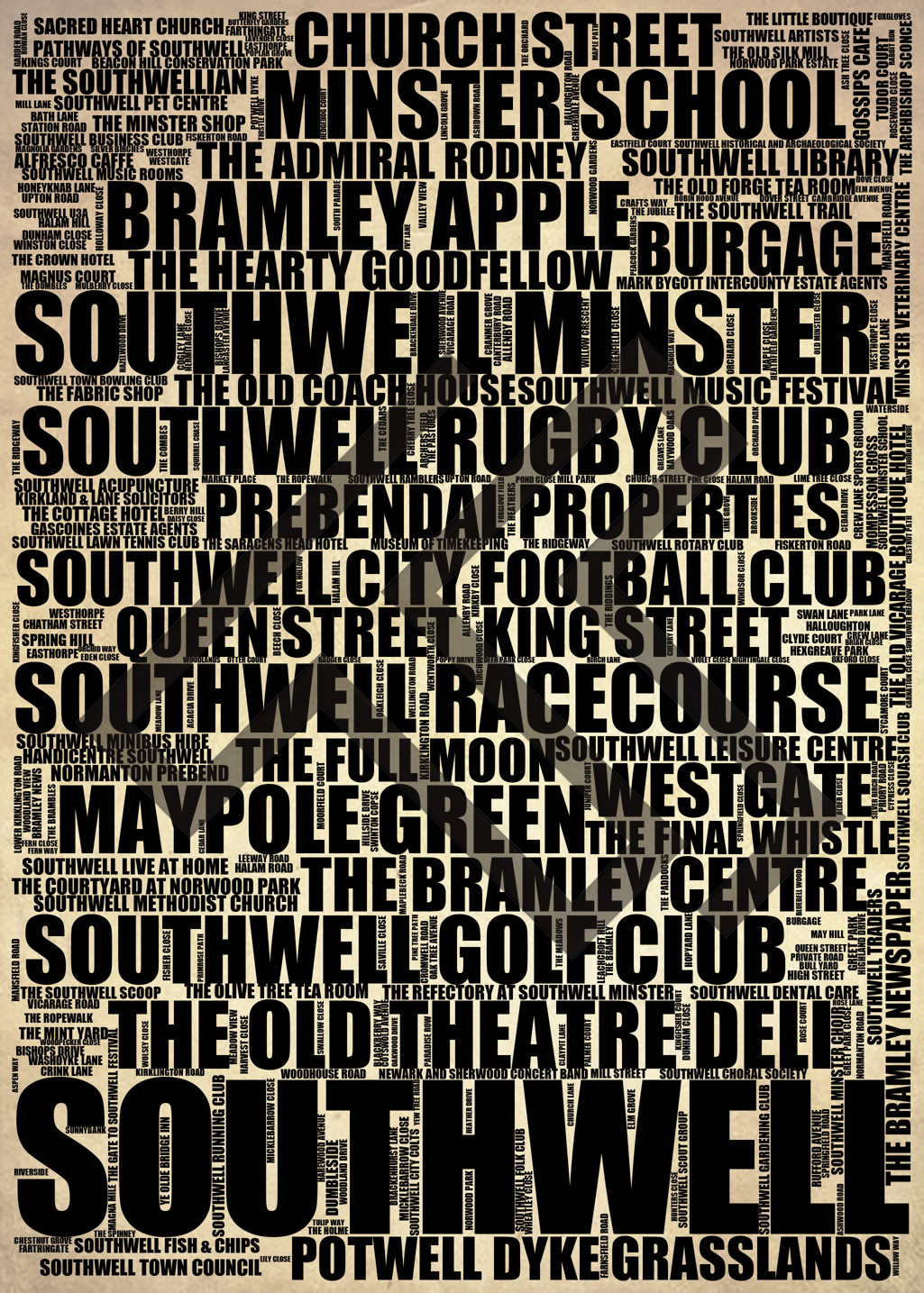 Southwell - Premium Typographic Word Cloud Prints, Posters & Gifts