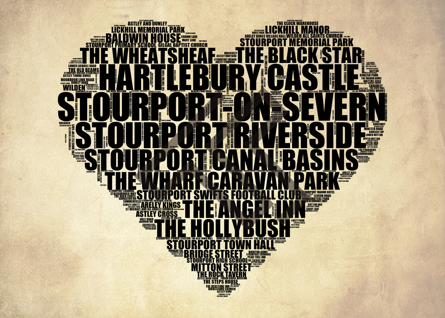 Stourport-on-Severn - Premium Typographic Word Cloud Prints, Posters & Gifts