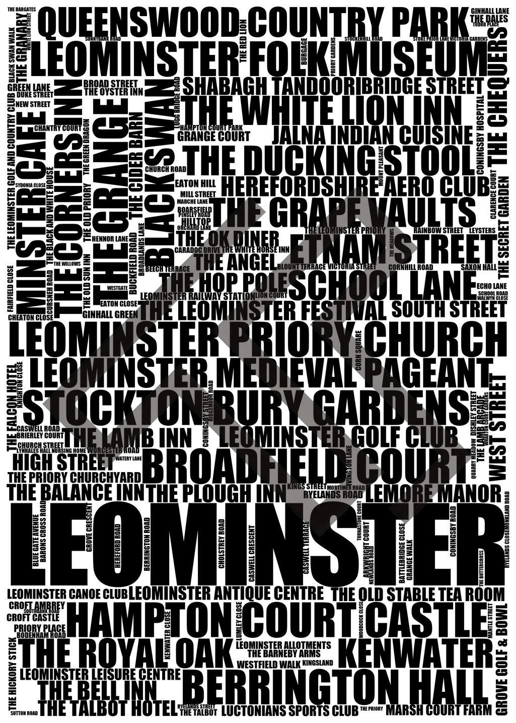 Leominster - Premium Typographic Word Cloud Prints, Posters & Gifts