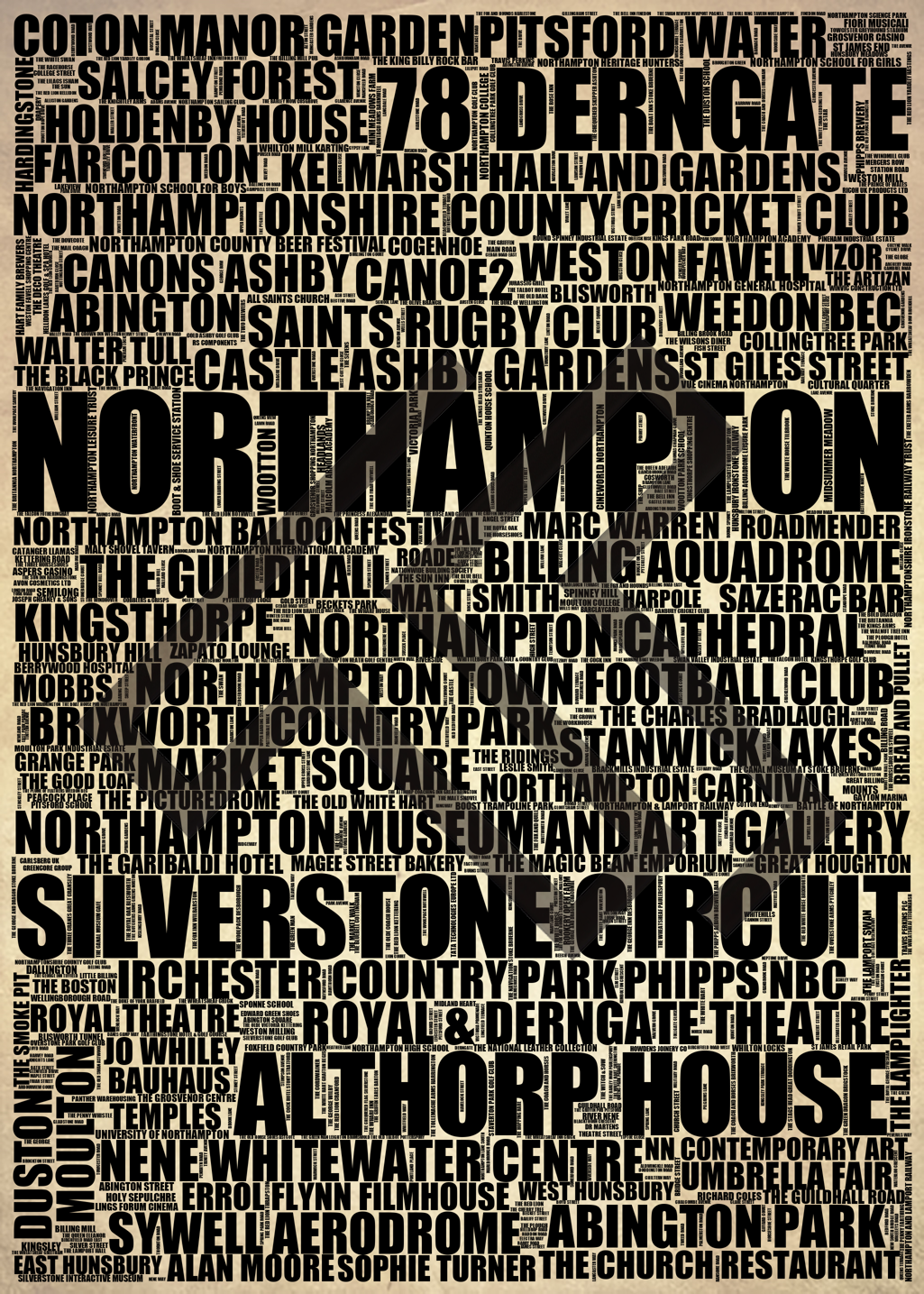 Northampton - Premium Typographic Word Cloud Prints, Posters & Gifts