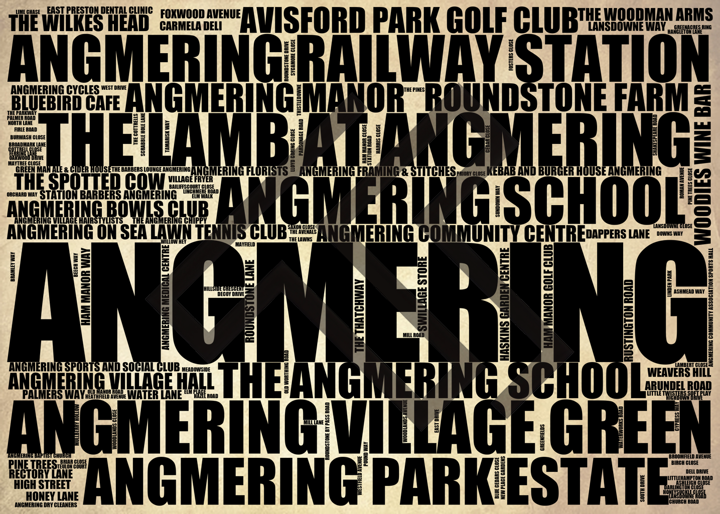 Angmering - Premium Typographic Word Cloud Prints, Posters & Gifts