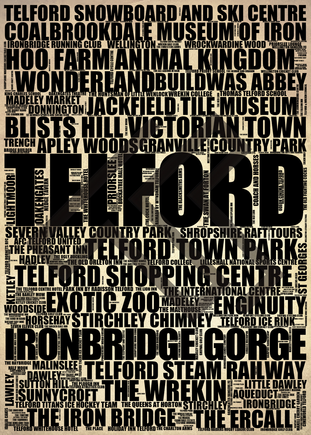 Telford - Premium Typographic Word Cloud Prints, Posters & Gifts