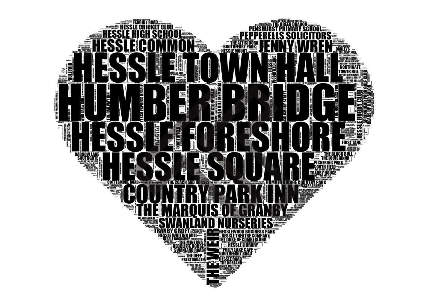 Hessle - Premium Typographic Word Cloud Prints, Posters & Gifts