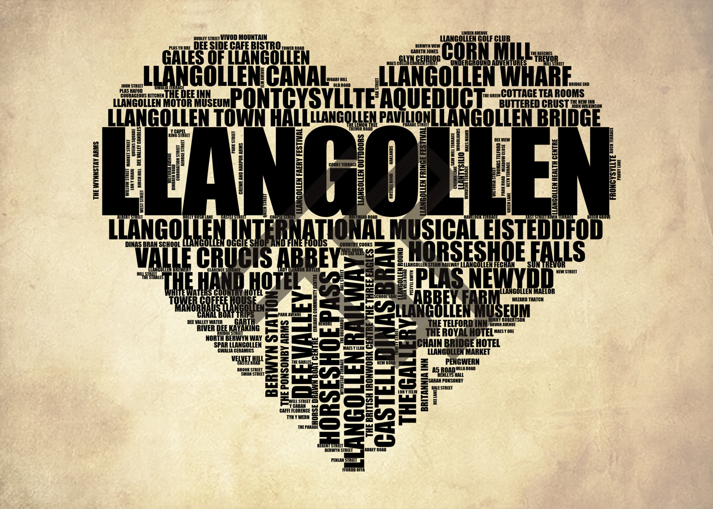 Llangollen - Premium Typographic Word Cloud Prints, Posters & Gifts