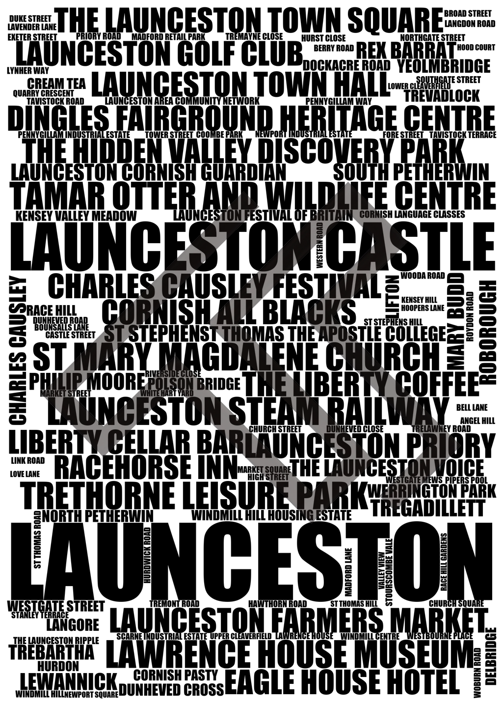 Launceston - Premium Typographic Word Cloud Prints, Posters & Gifts