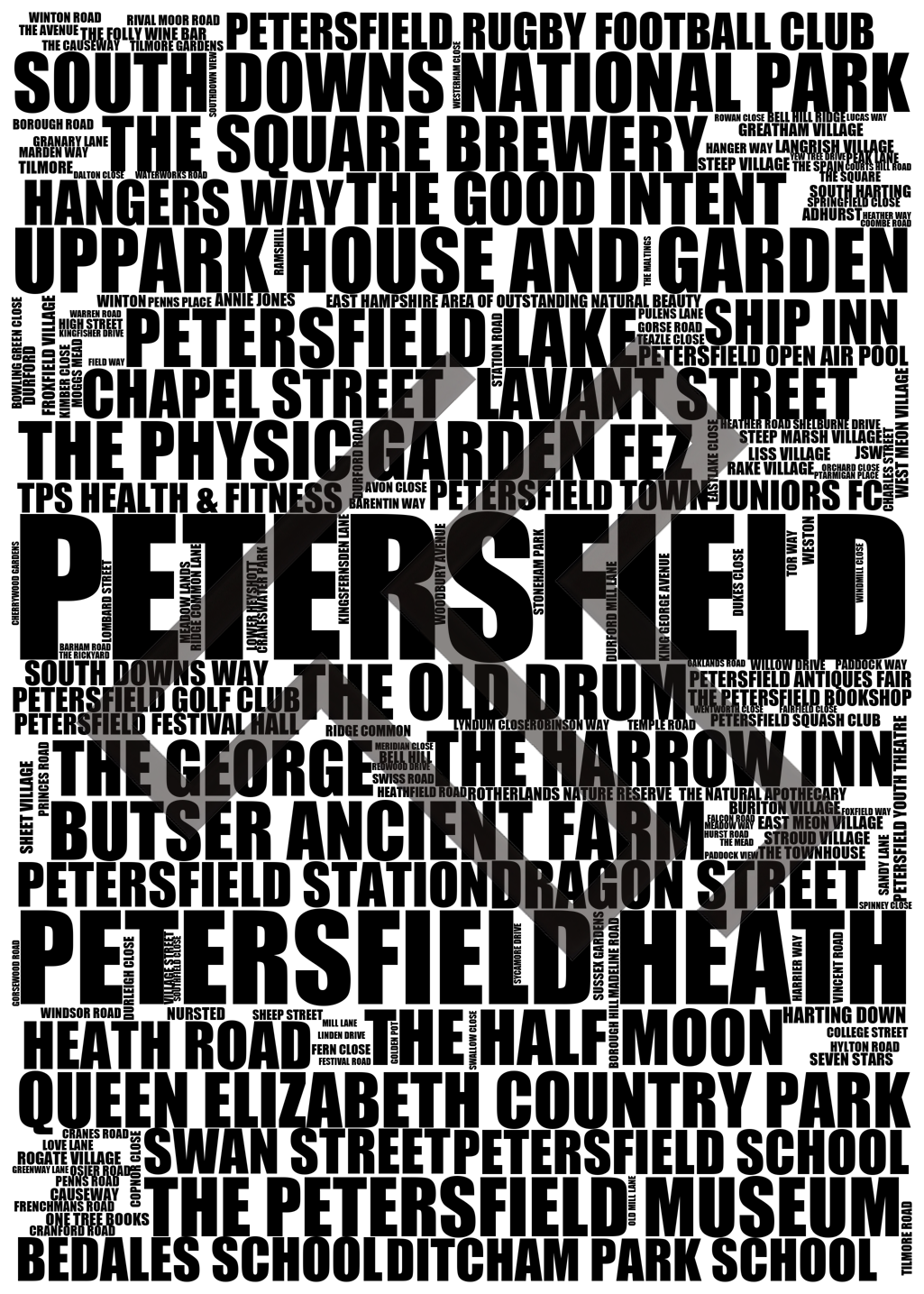 Petersfield - Premium Typographic Word Cloud Prints, Posters & Gifts