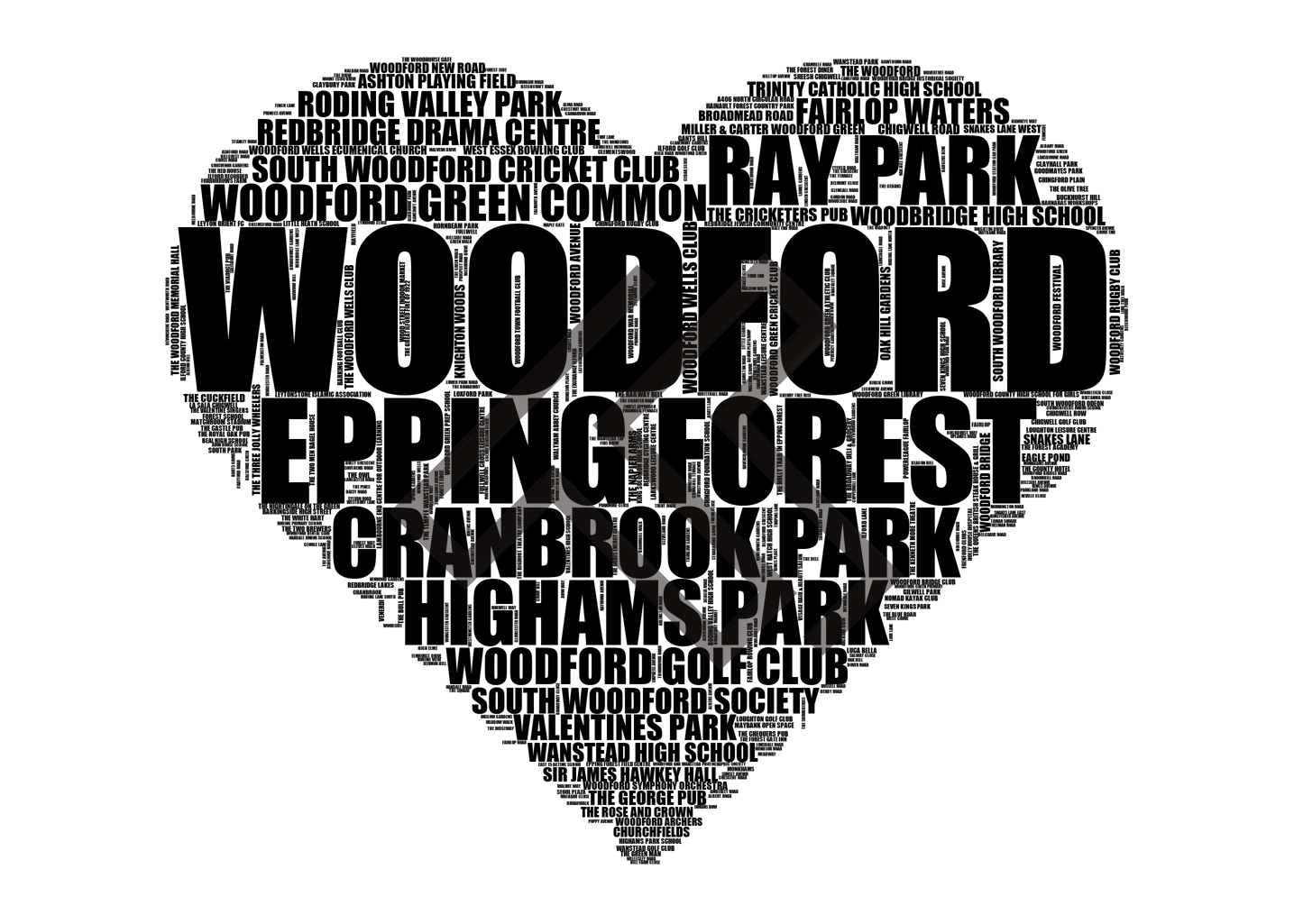 Woodford - Premium Typographic Word Cloud Prints, Posters & Gifts