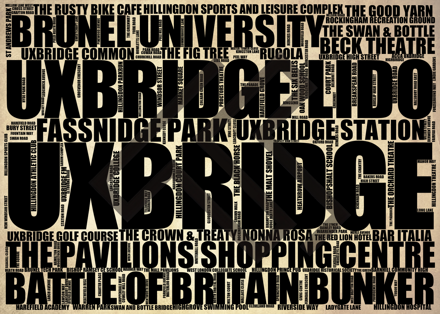 Uxbridge - Premium Typographic Word Cloud Prints, Posters & Gifts