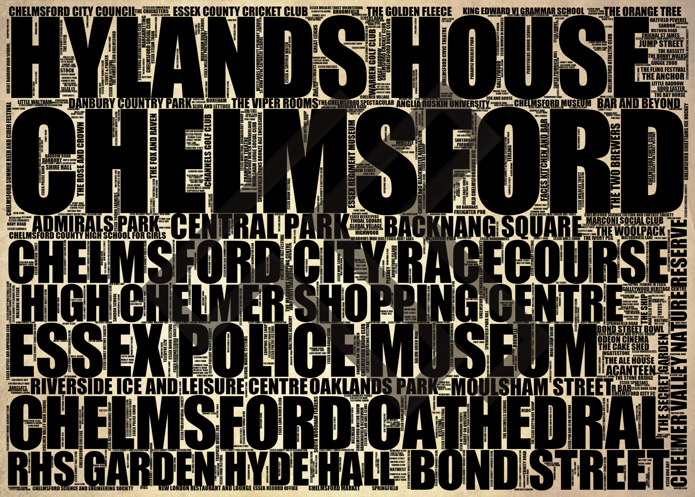 Chelmsford - Premium Typographic Word Cloud Prints, Posters & Gifts