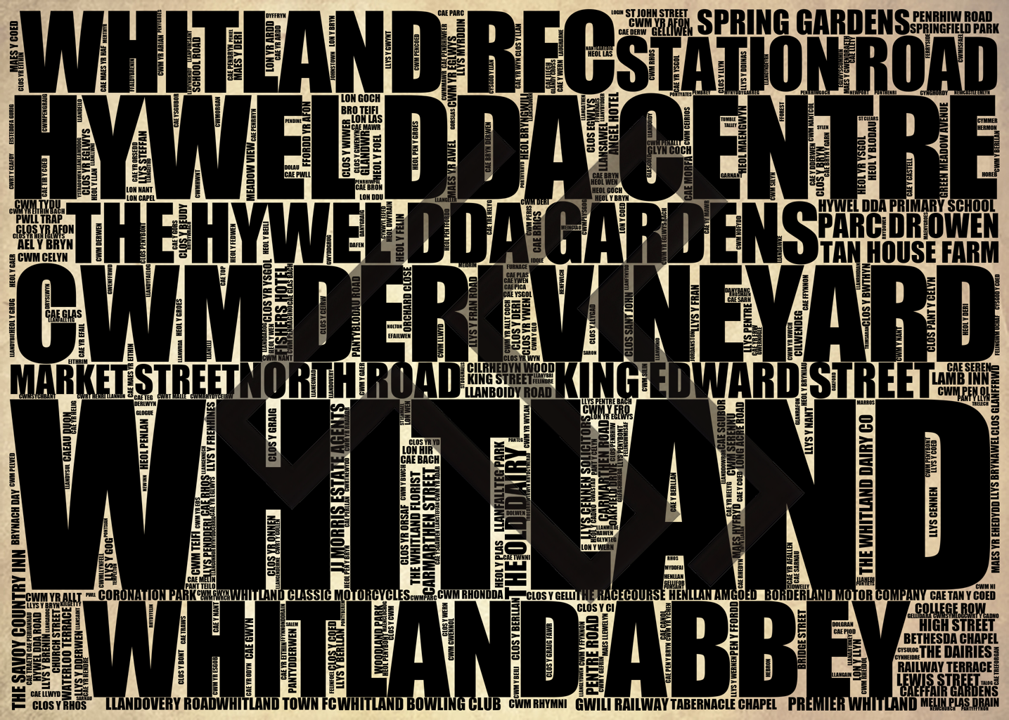 Whitland - Premium Typographic Word Cloud Prints, Posters & Gifts