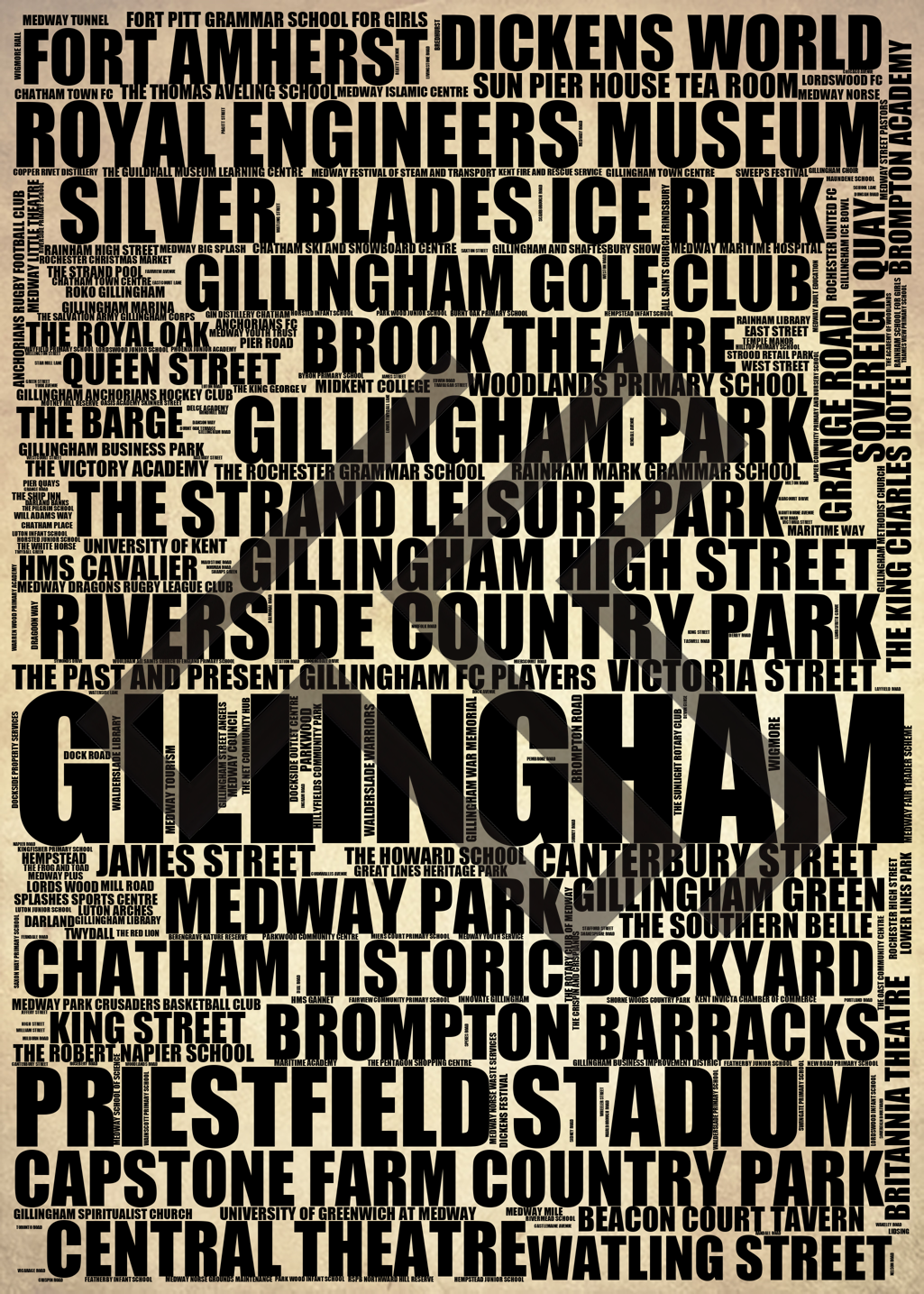 Gillingham - Premium Typographic Word Cloud Prints, Posters & Gifts