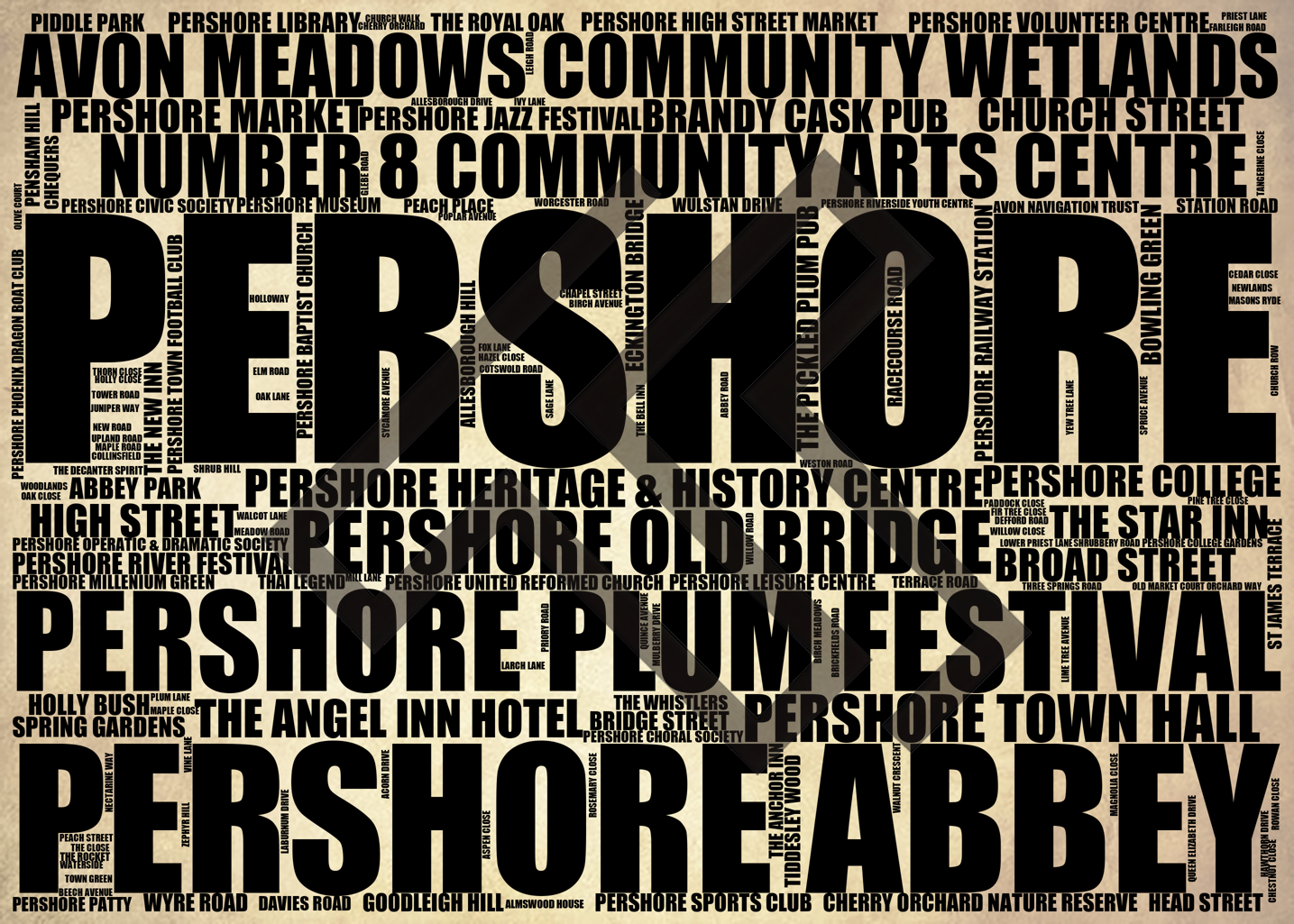 Pershore - Premium Typographic Word Cloud Prints, Posters & Gifts