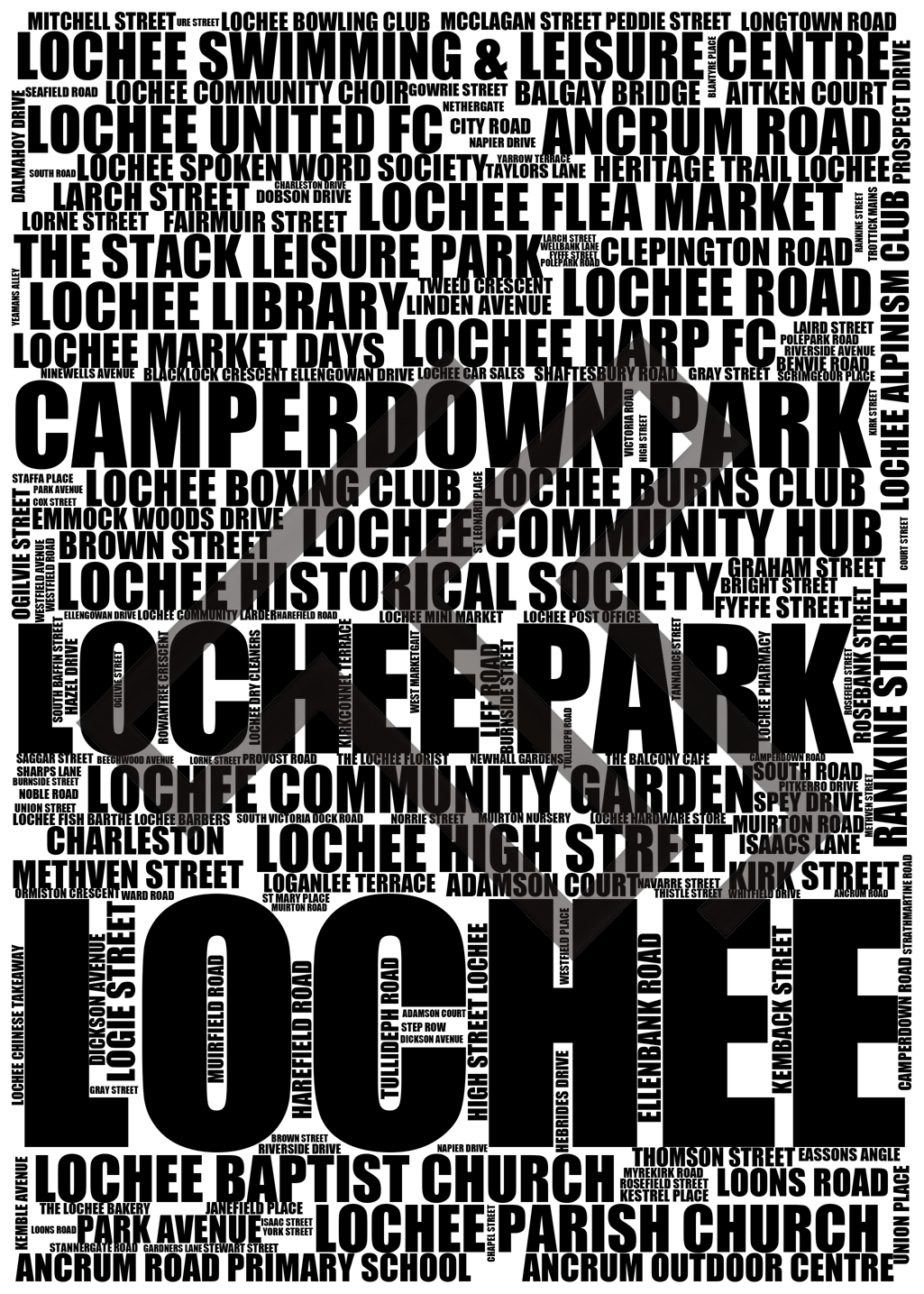 Lochee - Premium Typographic Word Cloud Prints, Posters & Gifts