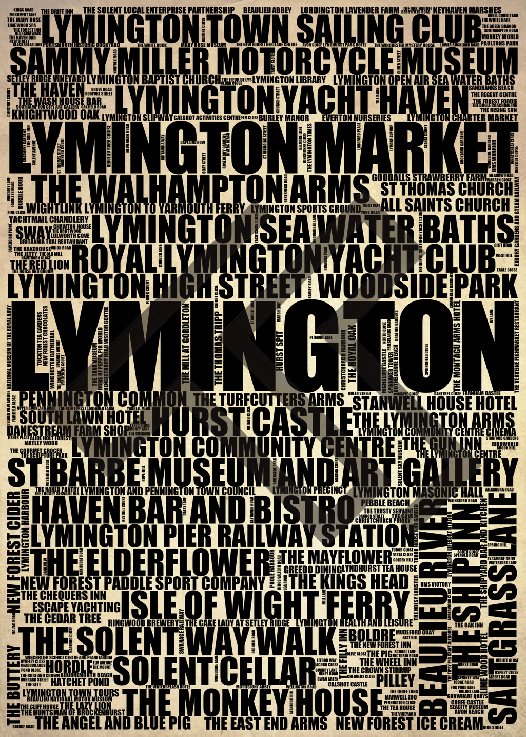 Lymington - Premium Typographic Word Cloud Prints, Posters & Gifts