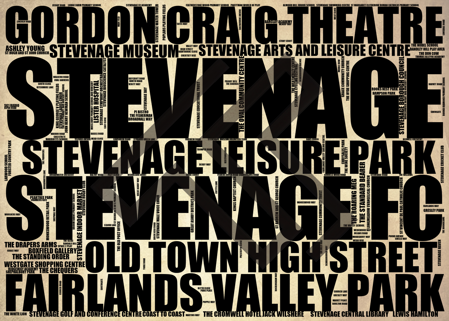 Stevenage - Premium Typographic Word Cloud Prints, Posters & Gifts
