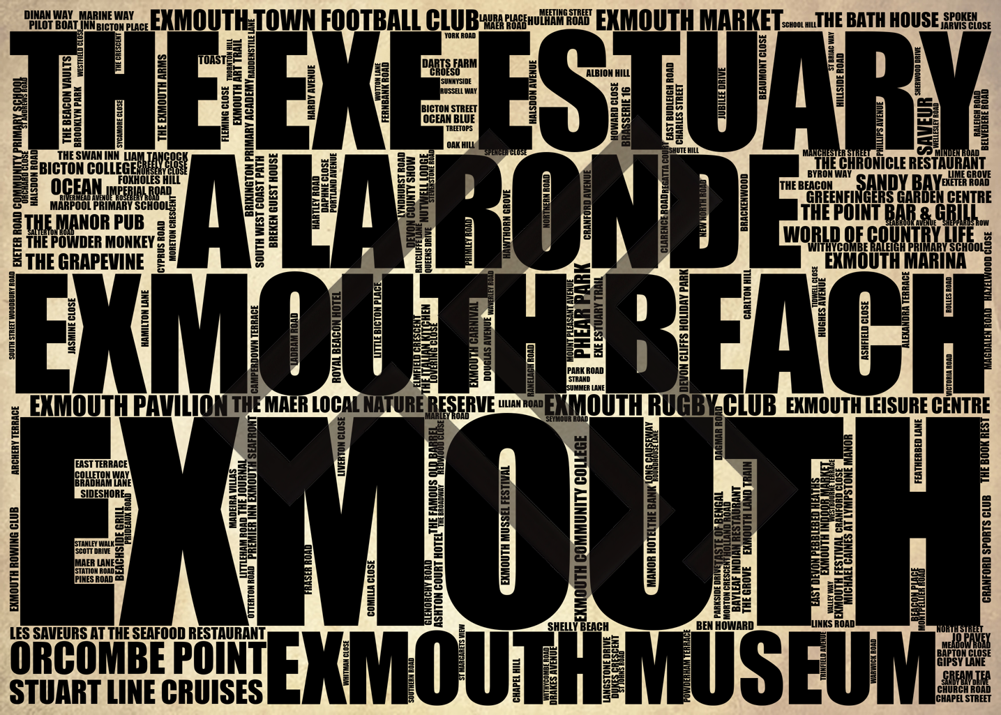 Exmouth - Premium Typographic Word Cloud Prints, Posters & Gifts