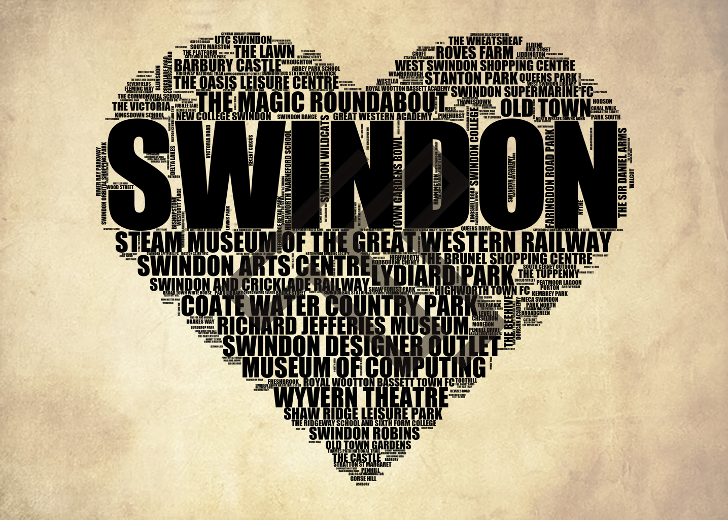 Swindon - Premium Typographic Word Cloud Prints, Posters & Gifts