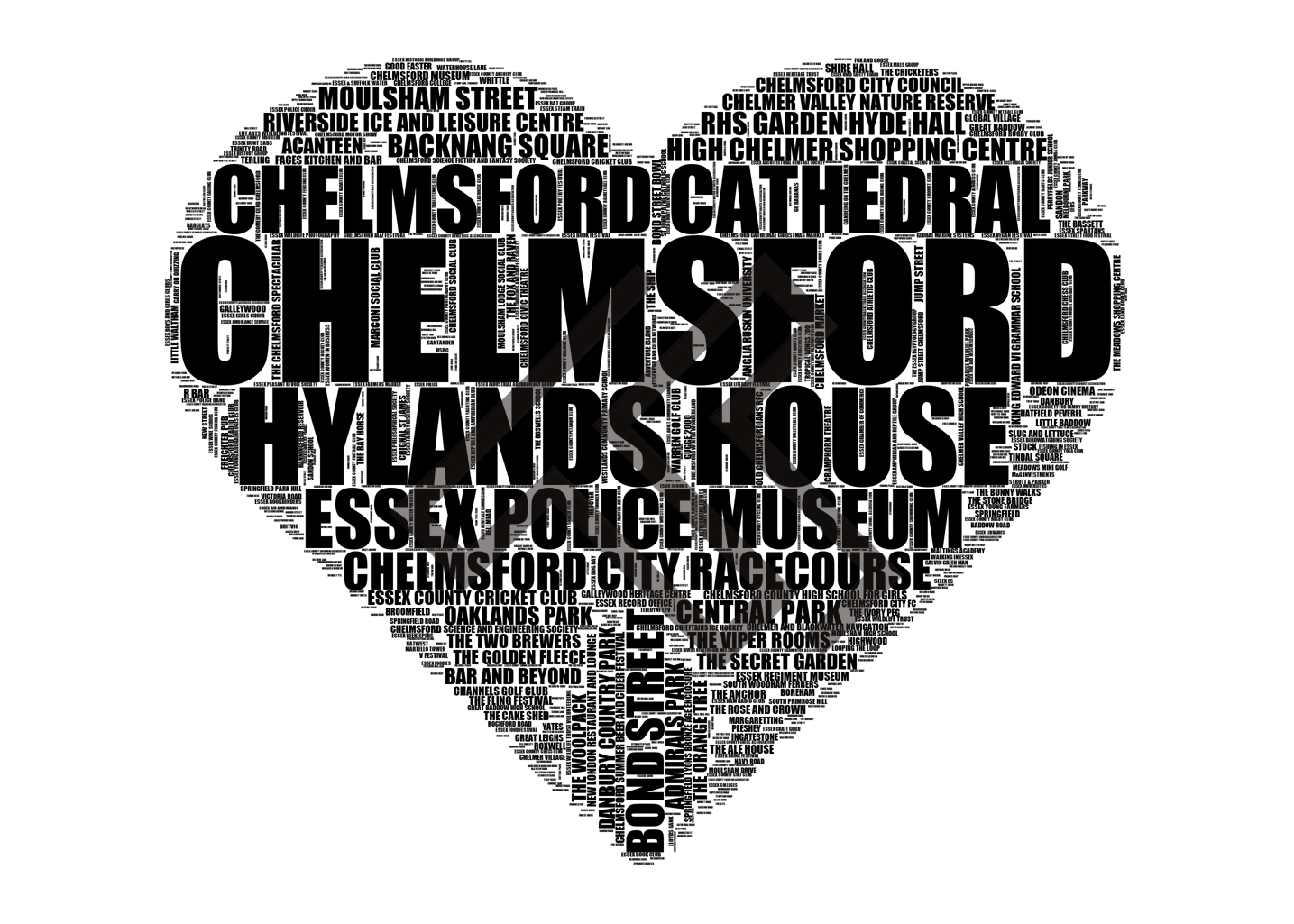 Chelmsford - Premium Typographic Word Cloud Prints, Posters & Gifts