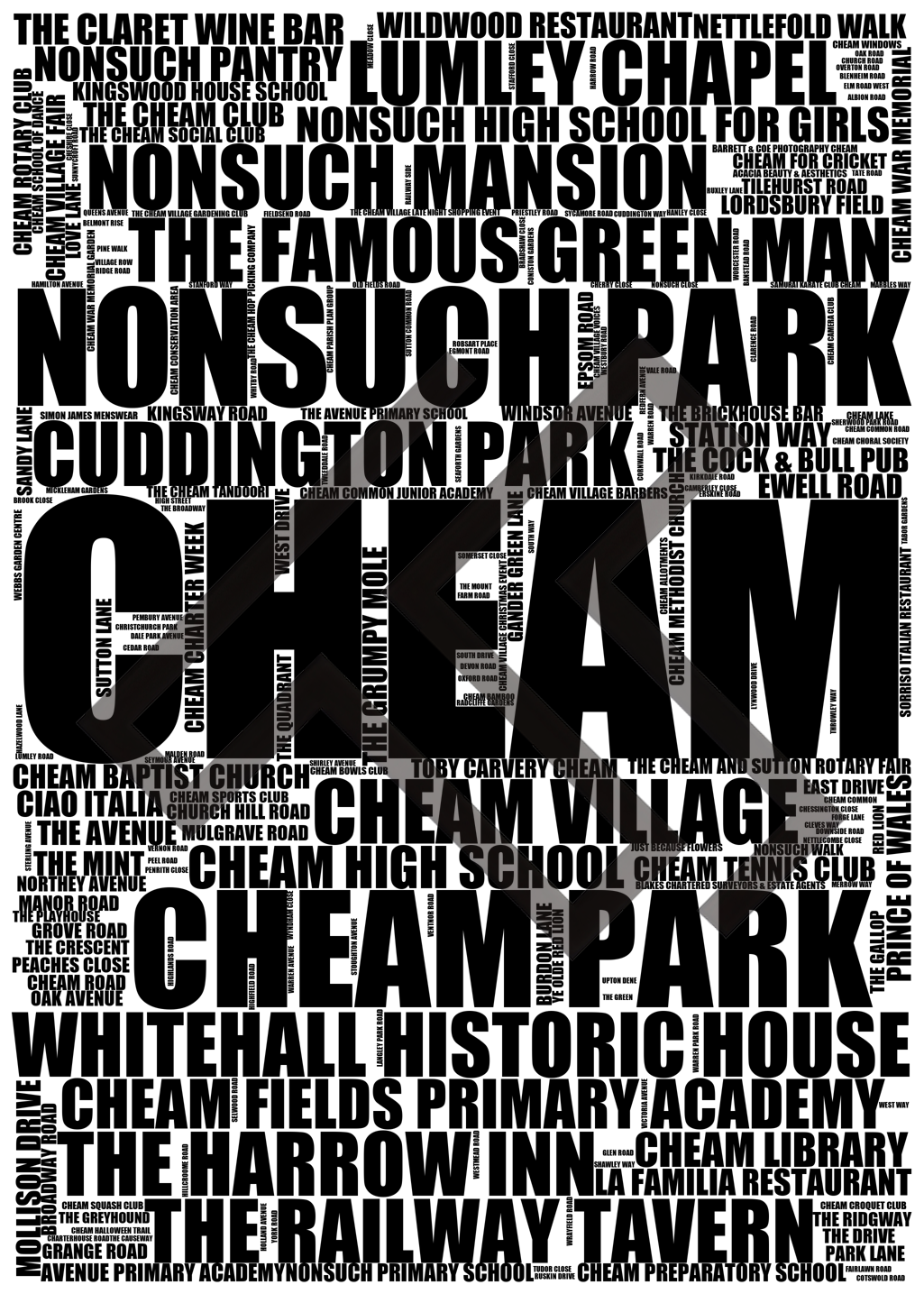 Cheam - Premium Typographic Word Cloud Prints, Posters & Gifts