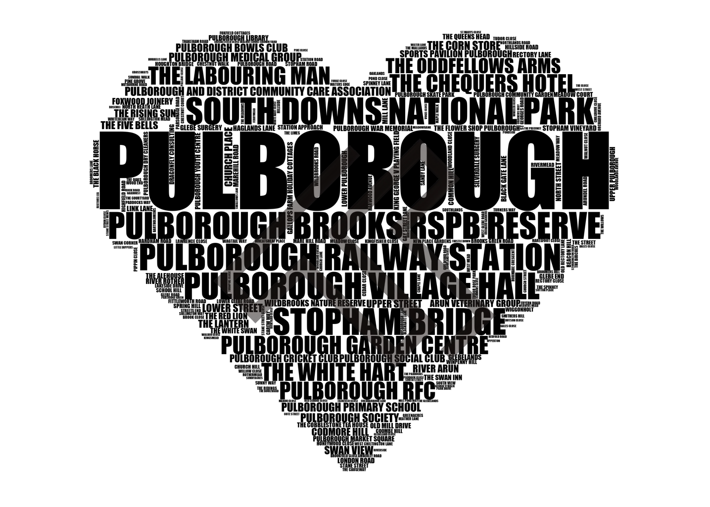 Pulborough - Premium Typographic Word Cloud Prints, Posters & Gifts