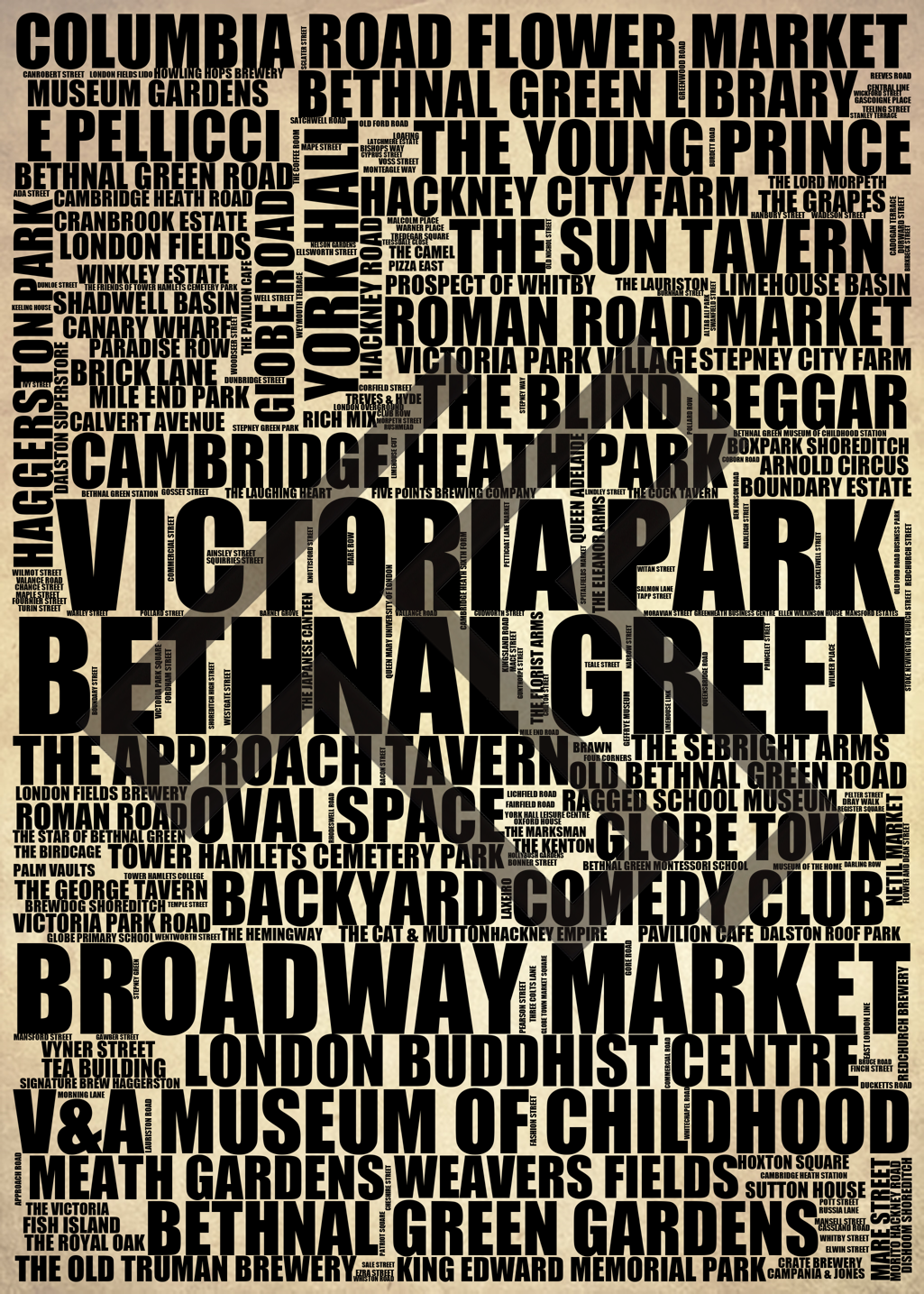 Bethnal Green - Premium Typographic Word Cloud Prints, Posters & Gifts