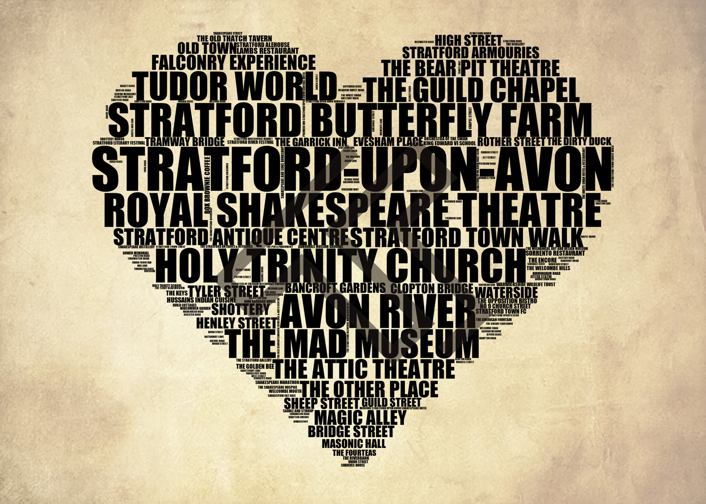 Stratford-upon-Avon - Premium Typographic Word Cloud Prints, Posters & Gifts