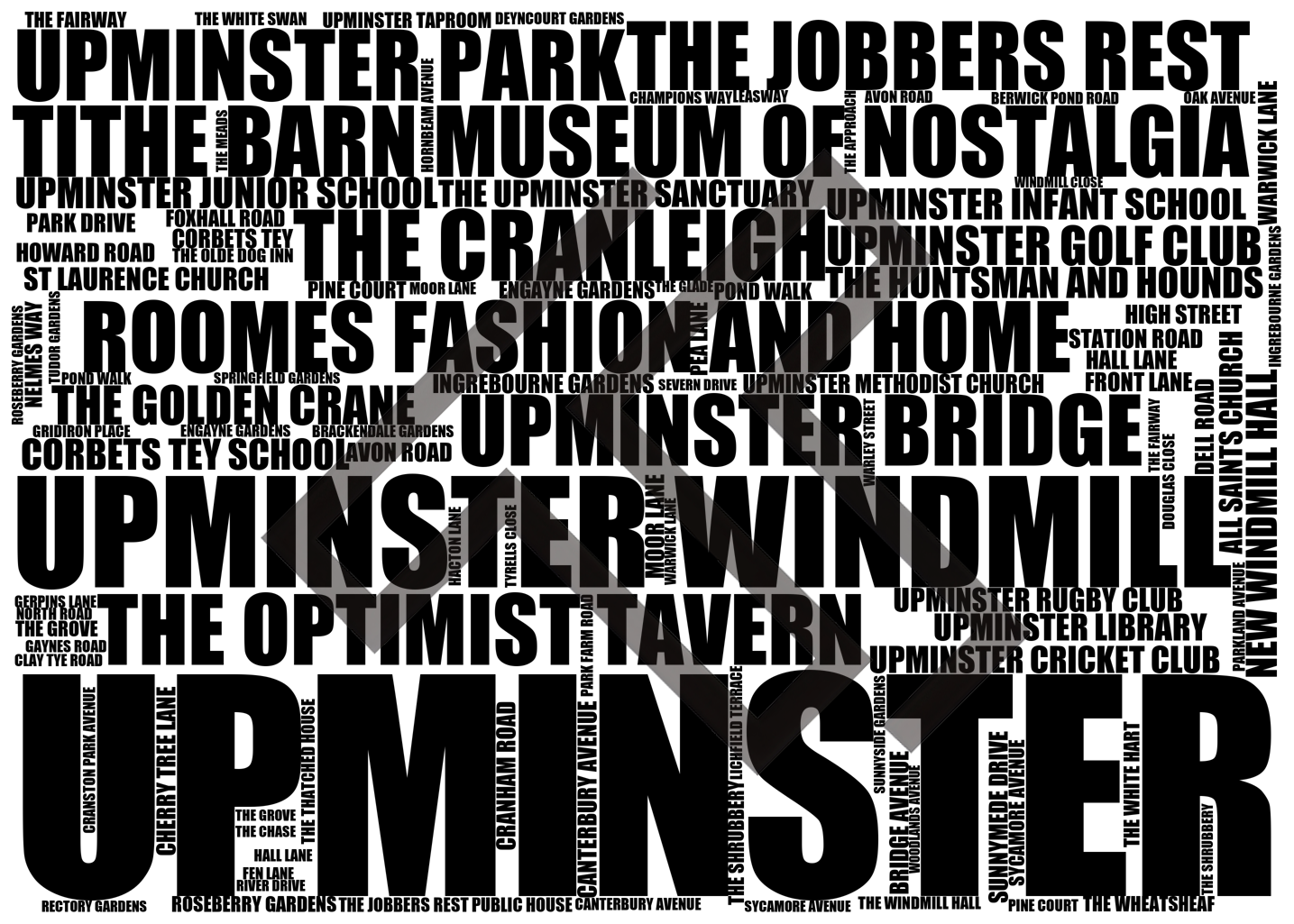 Upminster - Premium Typographic Word Cloud Prints, Posters & Gifts