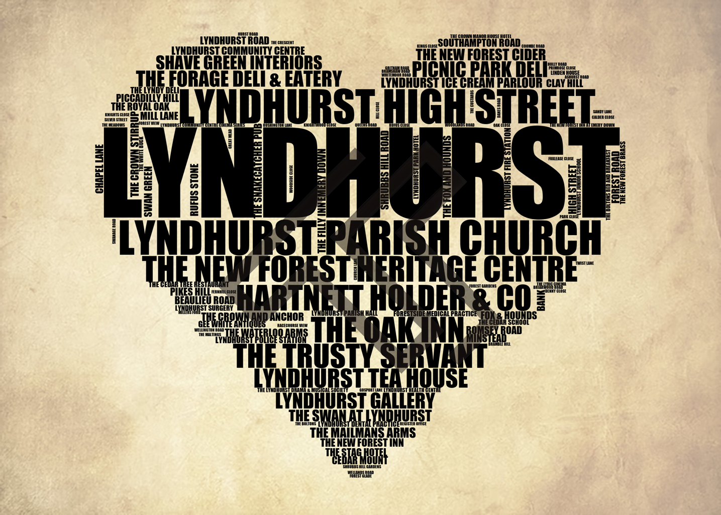 Lyndhurst - Premium Typographic Word Cloud Prints, Posters & Gifts