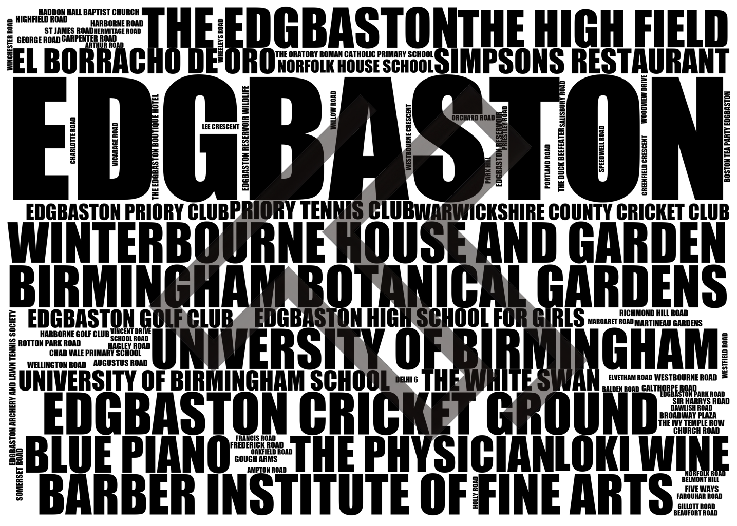 Edgbaston - Premium Typographic Word Cloud Prints, Posters & Gifts