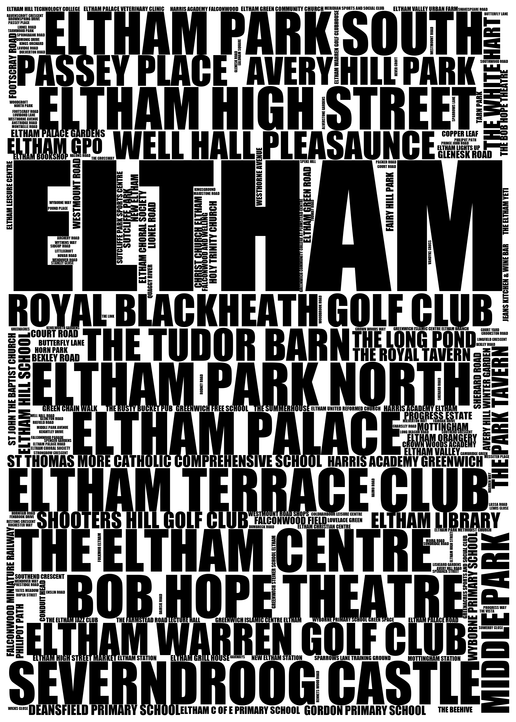 Eltham - Premium Typographic Word Cloud Prints, Posters & Gifts