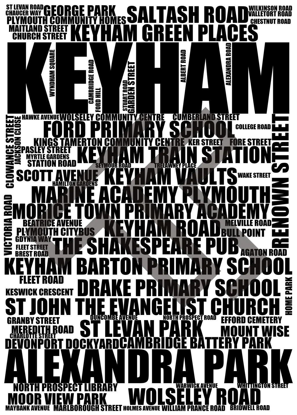 Keyham - Premium Typographic Word Cloud Prints, Posters & Gifts